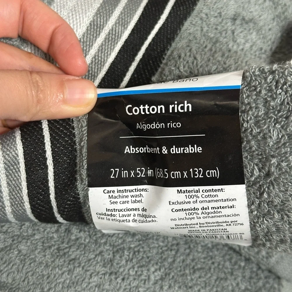 Mainstays Gray‎ 2 Bath Towels cotton rich